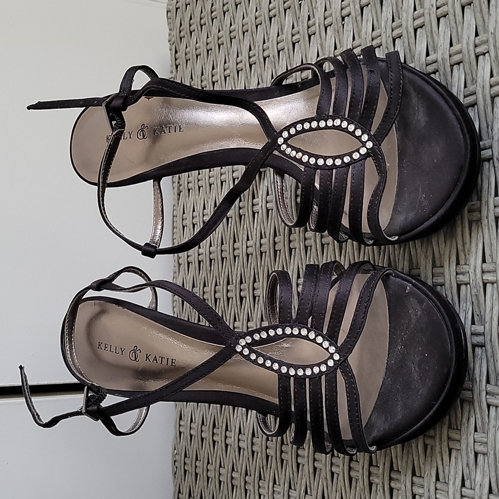 Kelly and Katie black strappy sparkle heels